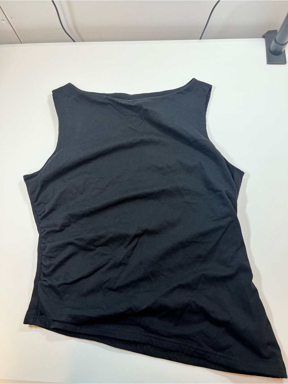 Missguided Black Ruched Side Sleeveless Top Size L Asymmetrical Tank
